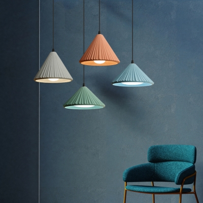 Modern Candy Colored Pendant Light Conical Shade Single Head Cement Hanging Lamp for Dining Table