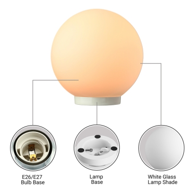 Modern White Glass Ball Table Lamp