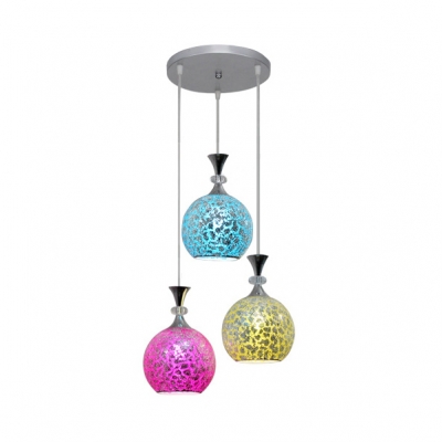 Multi-Color Globe/Oval Island Light 3 Lights Mosaic Glass Pendant Light for Restaurant Cafe
