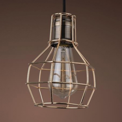 Restaurant Bulb Cage Suspension Light Metal 1 Light Antique Style Legacy Brass Pendant Light