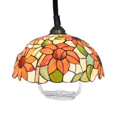 Rustic Sunflower Ceiling Light with Telephone Cord Stained Glass 1 Light Pendant Light for Foyer