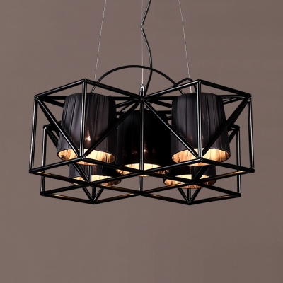Shop Cafe Tapered Shade Hanging Lamp Metal 5 Lights Industrial Black Chandelier with Cage