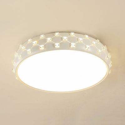Simple Style Slim Panel Flush Light Acrylic Third Gear Ceiling Light with Crystal Decoration for Hallway