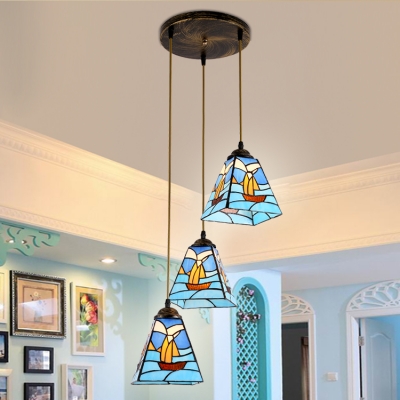 Stained Glass Ship Hanging Light With, Nautical Kitchen Island Lighting