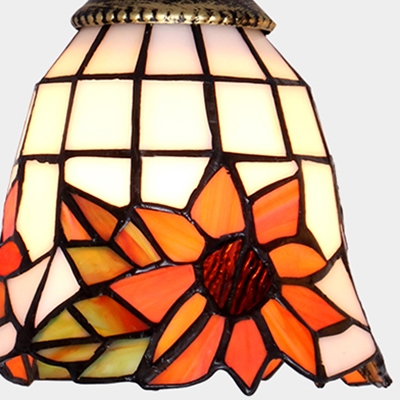 Stained Glass Sunflower Hanging Light with Grid Bell 4/5/6 Lights Suspension Light for Hotel