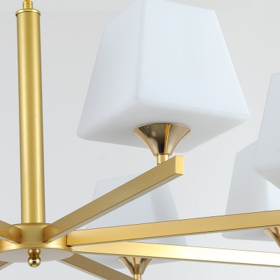 Study Room Trapezoid Shade Chandelier Frosted Glass 3/5/8 Lights Modern Gold Pendant Light
