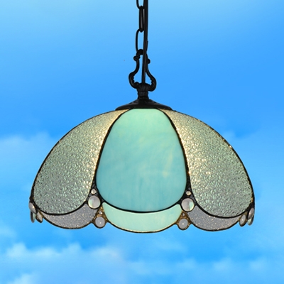 Tiffany Simple Style Petal Ceiling Pendant Blue/Blue & Frosted Glass 1 Light Suspension Light for Shop