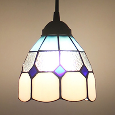 Tiffany Style Blue/Yellow Pendant Light Gird Dome Shade 1 Light Ceiling Light for Bathroom