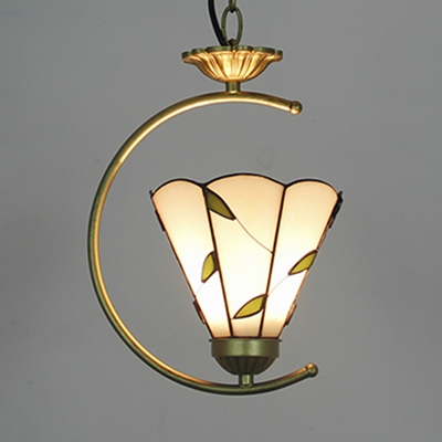 Tiffany Style Brass Pendant Light Cone/Bell Single Light Stained Glass Ceiling Pendant for Restaurant