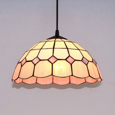 Tiffany Style Lattice Dome Ceiling Light Glass 1 Light Pink/Yellow Pendant Light for Study Room