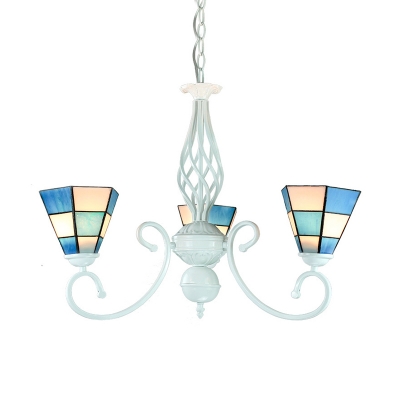 Tiffany Style Nautical Cone Chandelier Glass Metal 3 Lights Blue Hanging Light for Bedroom