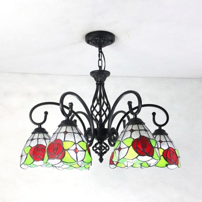 Tiffany Style Rustic Flower Ceiling Light Stained Glass 6 Lights Chandelier Light for Living Room