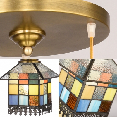 Tiffany Vintage Stylish Pendant Light 3 Heads Stained Glass Hanging Light in Brass for Child Bedroom
