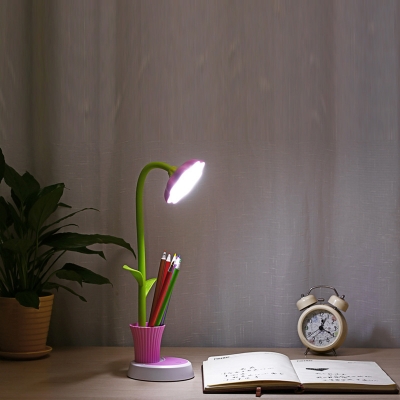 Touch Sensor Flower Reading Light with Pen Holder 1 Light Flexible Gooseneck LED Desk Light for Kid Bedroom