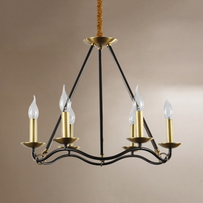 Traditional Fake Candle Hanging Light 6/9/15 Lights Metal Chandelier in Brass for Cafe Bar