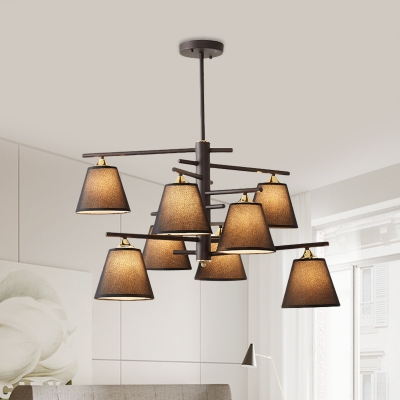 Traditional Tapered Shade Chandelier 4/6/8 Lights Fabric Hanging Light in Black/White for Bedroom