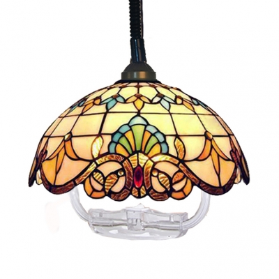 Victorian Style Dome Pendant Light 1 Light Stained Glass Hanging Lamp with Telephone Cord for Shop