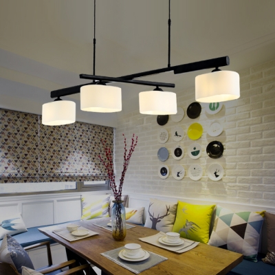 Vintage Style Drum Ceiling Pendant Metal 4 Lights White Island Light for Dining Room