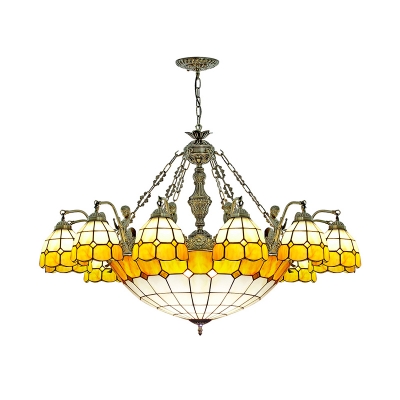 Vintage Style Hanging Light Dome Shade 7/9/13 Lights Glass Chandelier with Mermaid for Restaurant