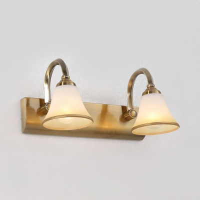Waterproof Brass LED Vanity Light Bell Shade 2/3/4 Lights Opal Glass Wall Sconce for Bathroom