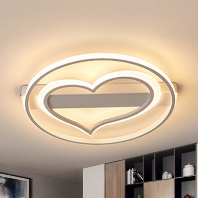 White Heart LED Flush Mount Light Modern Acrylic Ceiling Lamp in Warm/White for Nursing Room