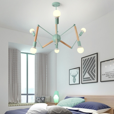 Wood Spider Chandelier 6/8/10 Lights Contemporary Candy Colored Hanging Light for Child Bedroom
