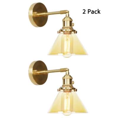 1/2 Pack Cone Shade Wall Light 1 Light Industrial Amber Glass Sconce Light for Bathroom