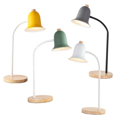 1 Light Bell Shade Desk Lamp Modern Style Metal LED Study Light in Gray/Green/White/Yellow for Bedroom