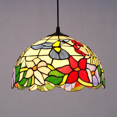 1 Light Bird/Butterfly Ceiling Pendant Rustic Style Stained Glass Pendant Light for Study Room