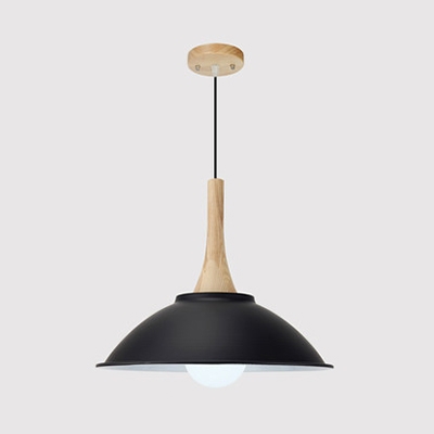 1 Light Bowl Hanging Light Antique Style Aluminum Pendant Lamp in Black for Dining Room