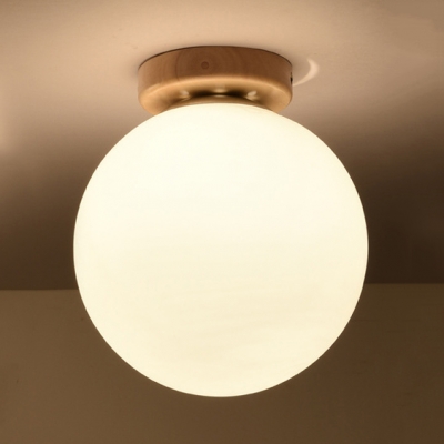 1 Light Globe Flush Ceiling Light Simple Style Opal Glass Ceiling Lamp in White for Bedroom