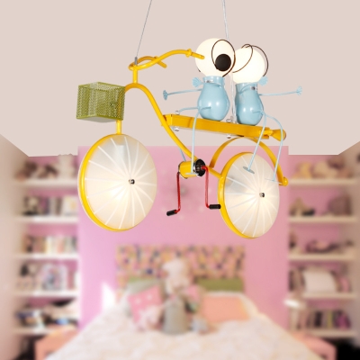 2 Lights Cartoon Bicycle Pendant Light Creative Metal Hanging Light for Girl Boy Bedroom