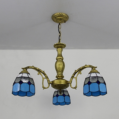 3 Lights Dome Pendant Light 3 Lights Blue/Clear/Green/Orange Glass Chandelier for Bathroom