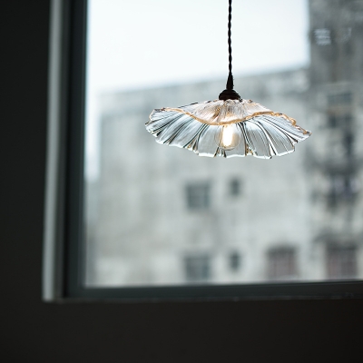 1 Light Scalloped Edge Hanging Light Modern Clear Glass Suspension Light for Living Room Kitchen