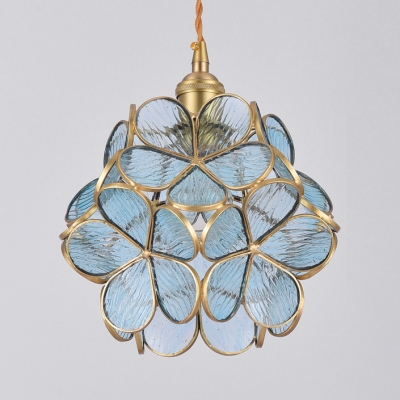 Luxurious Blossom Shape Pendant Lamp Blue/Clear/Pink Hanging Light for Restaurant Balcony