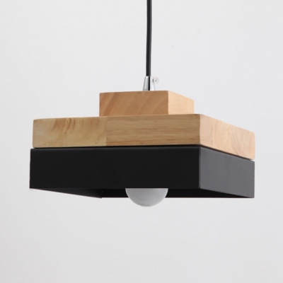 Nordic Style Black/White Hanging Light Round/Square 1 Light Wood Pendant Lamp for Dining Room