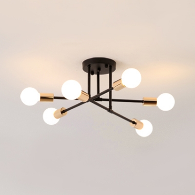 Open Bulb Living Room Ceiling Light Metal 6/8 Bulbs Modern Style Semi Flush Ceiling Light in Black/White