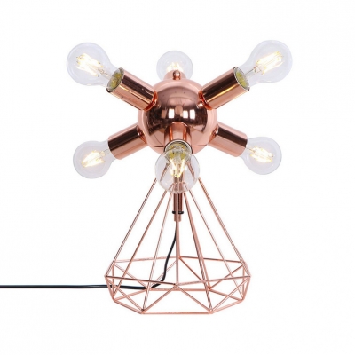 6/9 Lights Orb Desk Light with Diamond Body Rustic Style Metal Table Lamp in Rose Gold for Bedroom