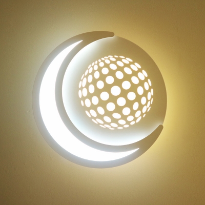 Acrylic Round LED Sconce Light Lovely White Wall Light with Moon in Warm for Girl Boy Bedroom
