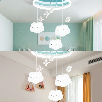 Airplane/Cloud Kindergarten Ceiling Lamp Acrylic Creative LED Semi Ceiling Mount Light in Blue