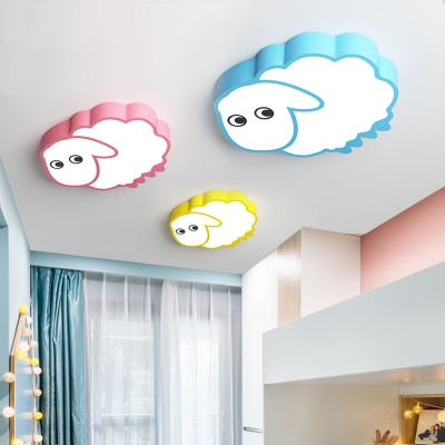 Animal Cartoon Sheep Ceiling Mount Light Acrylic Ceiling Lamp with White Lighting for Girl Bedroom