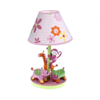 Animal Girl Bedroom Reading Light with Flower Wood 1 Light Cartoon Desk Light in Pink