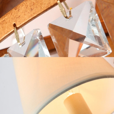 Antique Style White Sconce Light Tapered Shade 2 Lights Fabric Wall Lamp with Crystal Beads for Hotel