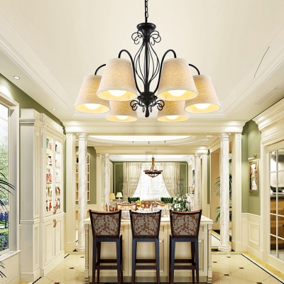 Beige Tapered Shade Chandelier 6/8 Lights Traditional Style Metal Suspension Light for Restaurant