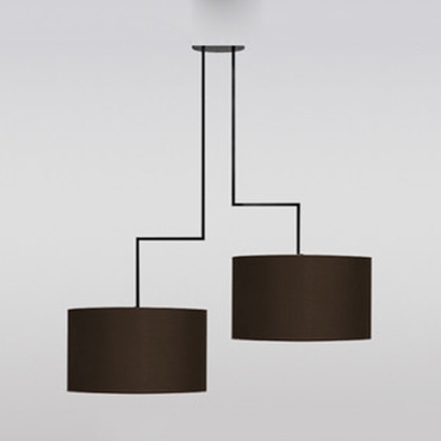 Black/Coffee/White Drum Chandelier 2 Lights Simple Style Fabric Hanging Lamp for Living Room
