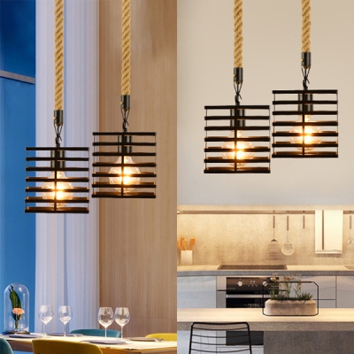 Black Wire Frame Suspension Light One Light Industrial Metal Hanging Light for Dining Room