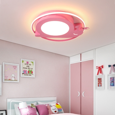 Blue/Pink/White Ceiling Mount Light Snail Metal Stepless Dimming/Third Gear LED Flush Light for Nursing Room
