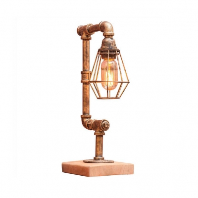 Cafe Water Pipe Desk Light with Wire Frame Metal 1 Light Industrial Bronze Study Lighting