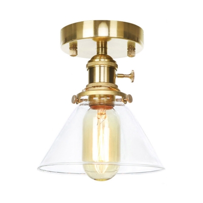 Cone Shade Ceiling Mount Light 1 Light Vintage Amber/Clear Glass Ceiling Lamp for Hallway