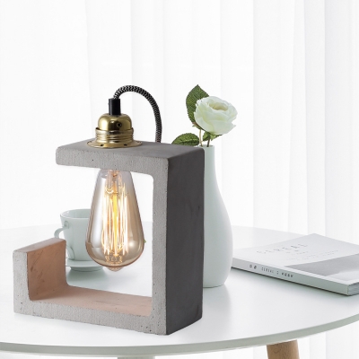 Creative Open Bulb Desk Light One Light Cement Table Light in Gray for Bedside Table